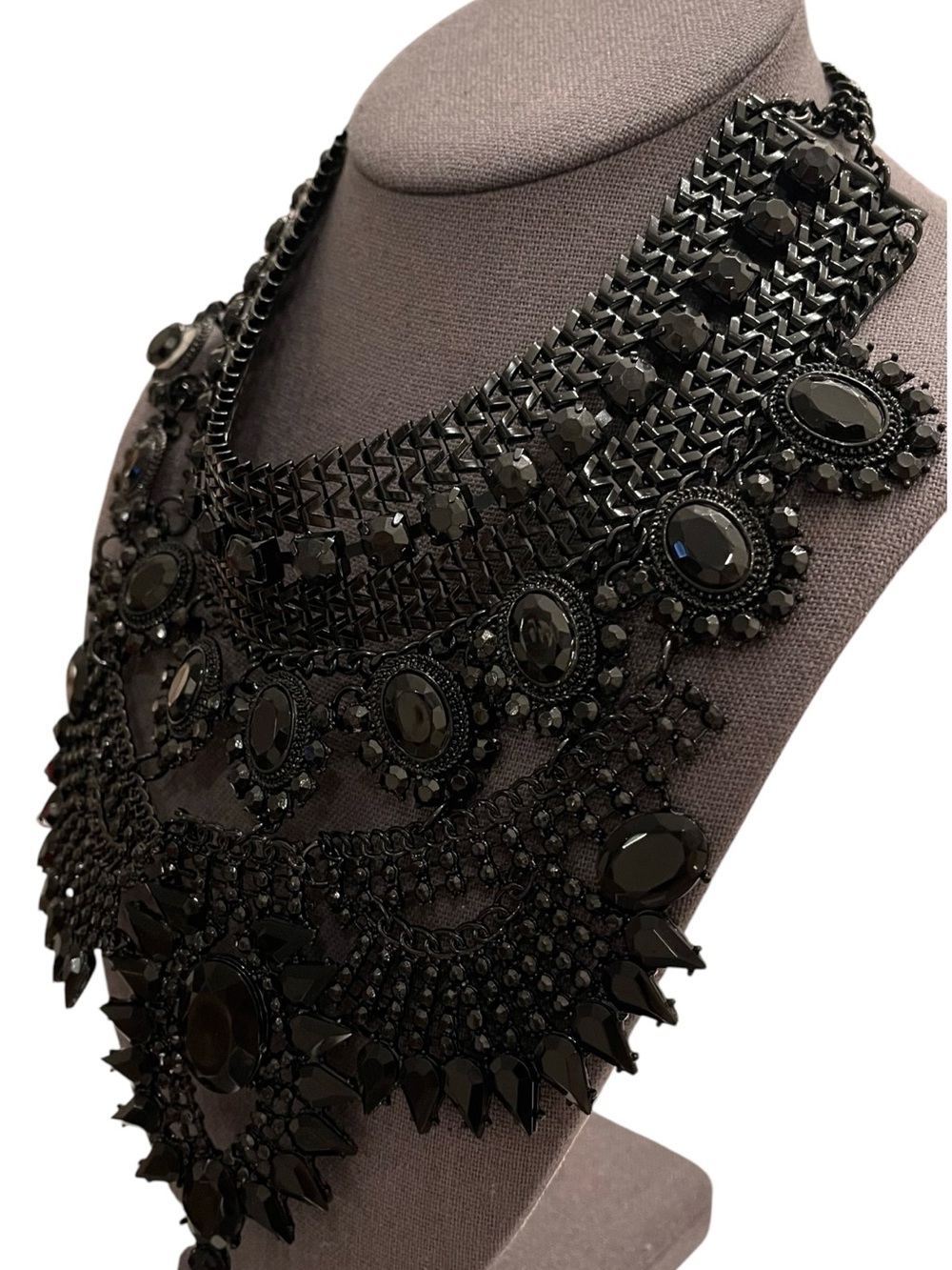 ❤️ Bohemian Vintage Retro Elaborate Black Collar Metallic Stmt Necklace - Picture 4 of 6